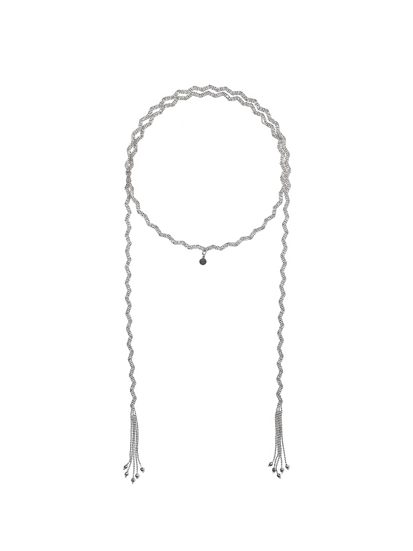 L.laforet  Lace Zigzag Chain Tie Necklace