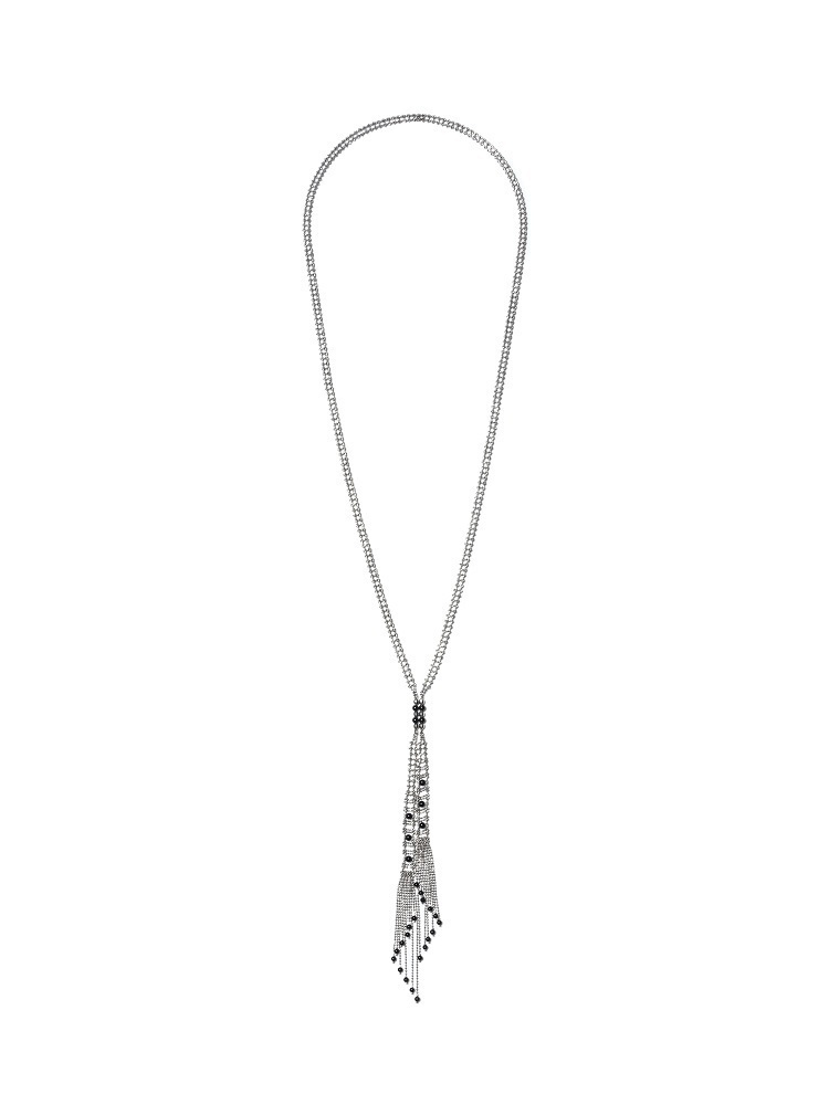 L.laforet  Black Onyx Chain Tassel Long Necklace